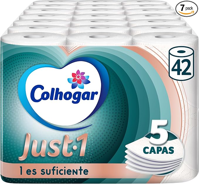 Colhogar Just 1x42 - Extra Absorbent Toilet Paper - Pack of 6 Rolls - 5-Ply Bath Paper - Ultra Soft for Maximum Comfort - White (7x6)